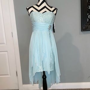 Sequin Hearts ***Light blue short strapless formal dress**
